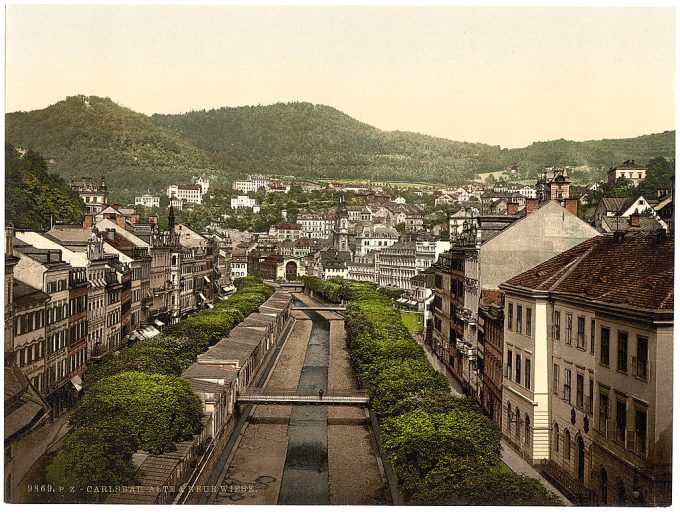 Old and new roads, Carlsbad, Bohemia, Austro-Hungary