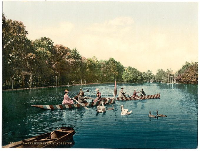 Franzenbad, lake in the park, Carlsbad, Bohemia, Austro-Hungary