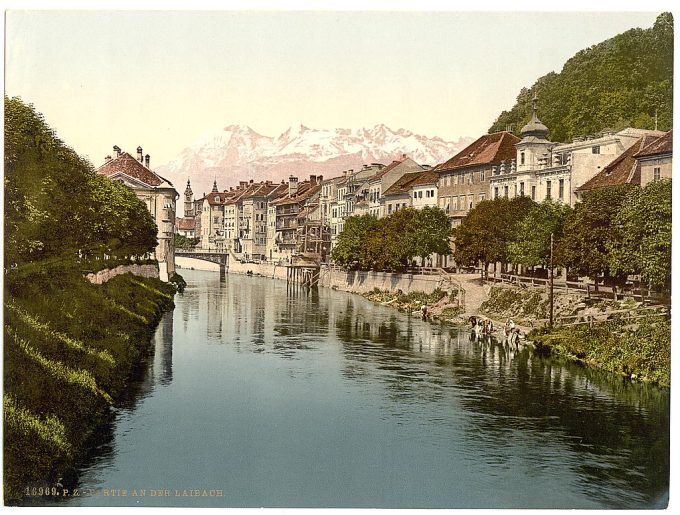 Laibach, a view on the Laibach, Carniola, Austro-Hungary