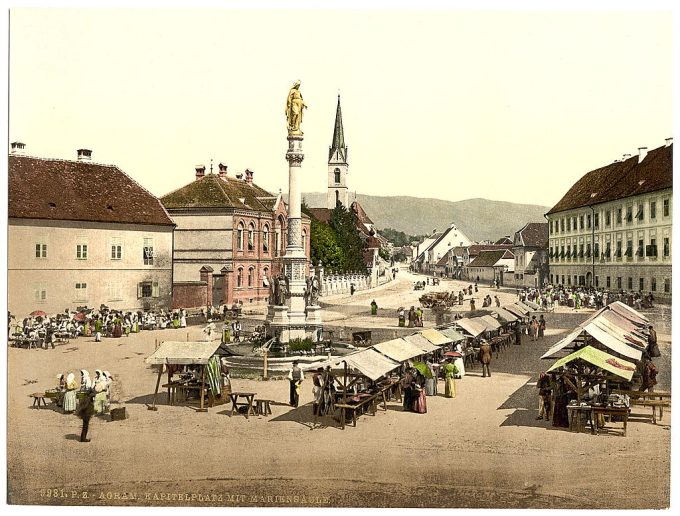 Agram, Capital Palace, with Maria Statue, by Fernkorn, Croatia, Austro-Hungary