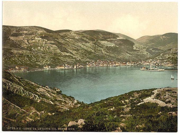 Lissa, from the east and Mount Hum, Dalmatia, Austro-Hungary