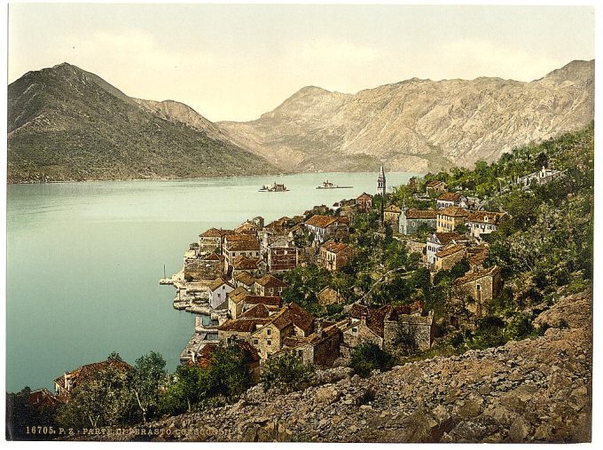 Perasto, general view, showing island, Dalmatia, Austro-Hungary