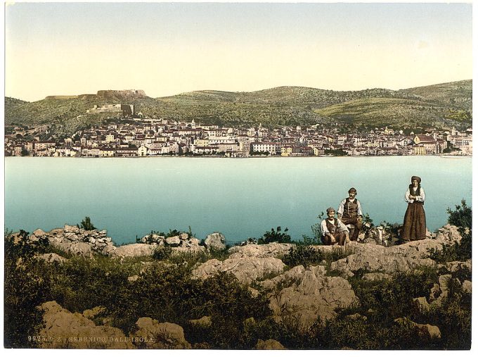 Sebenico, from the island, Dalmatia, Austro-Hungary