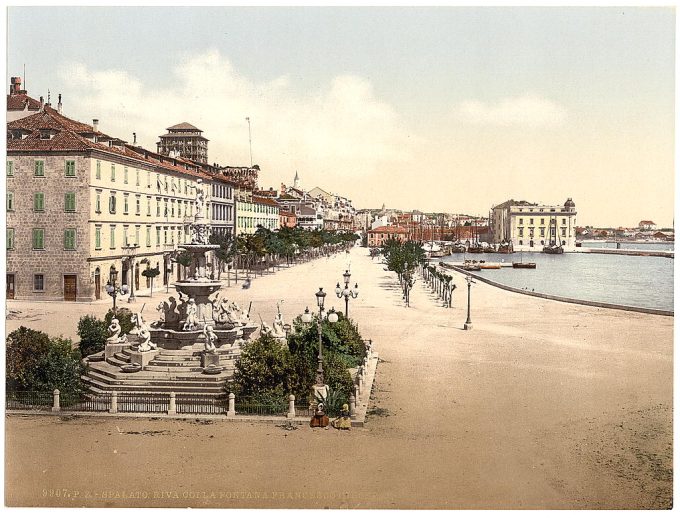 Spalato, the shore and Francisco Giuseppe's Fountain, Dalmatia, Austro-Hungary