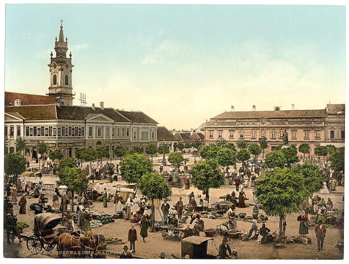 Hauptplatz and market, Grosswardein, Hungary, Austro-Hungary