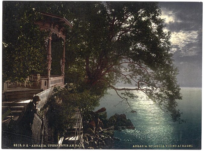 Abbazia, moonlight near the baths, Istria, Austro-Hungary