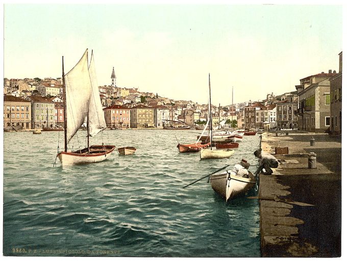 Lussin-Piccolo (i.e, Lussinpiccolo), from the west, Istria, Austro-Hungary