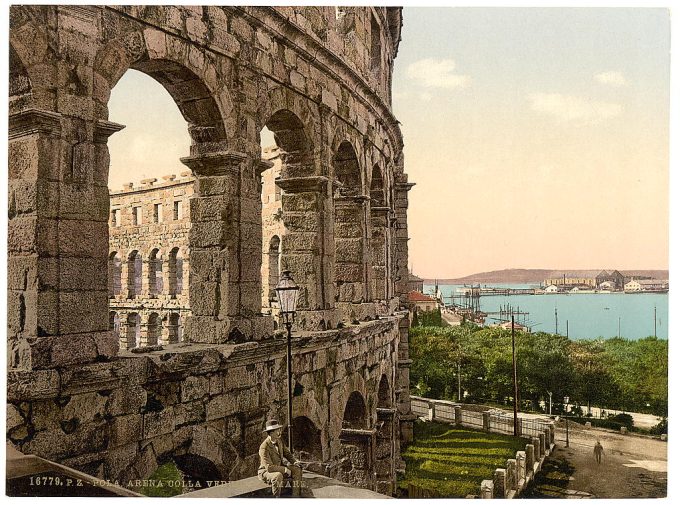 Pola, the arena, with view of the sea, Istria, Austro-Hungary