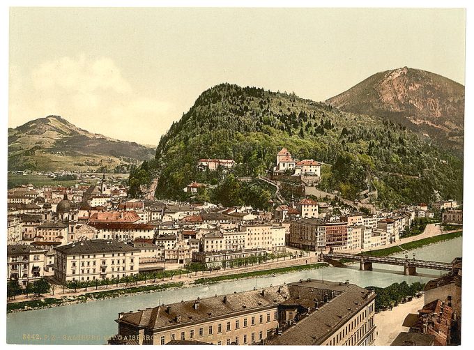 View of Gaisberg and Kapuzinerberg, Salzburg, Austro-Hungary
