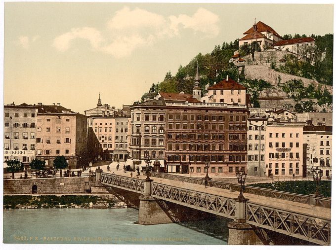 Town bridge, convent and Kapuzinerberg, Salzburg, Austro-Hungary