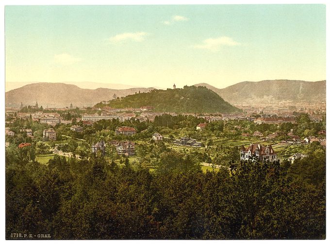 Graz, general view from the Lechwalde, Styria, Austro-Hungary