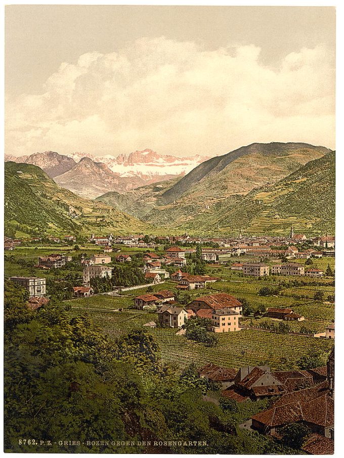 Gries-Bozen towards the Rosengarten, Tyrol, Austro-Hungary