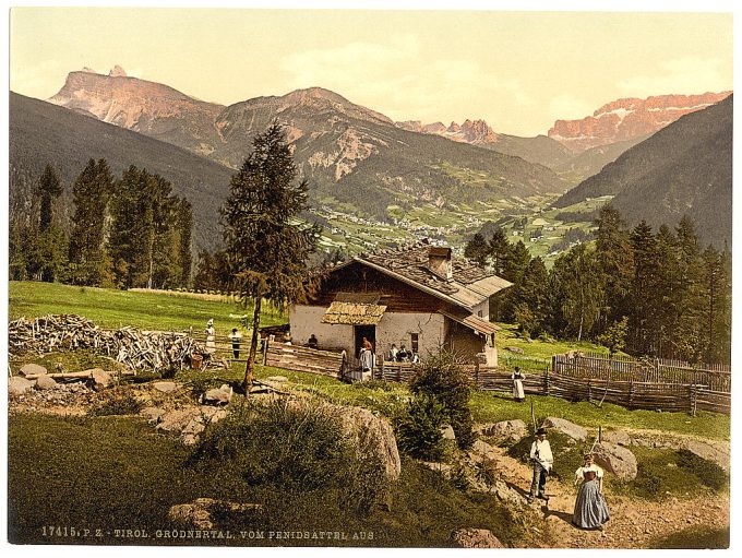 Grodnenthal (i.e., Grödertal) from Penidsattel, Tyrol, Austro-Hungary