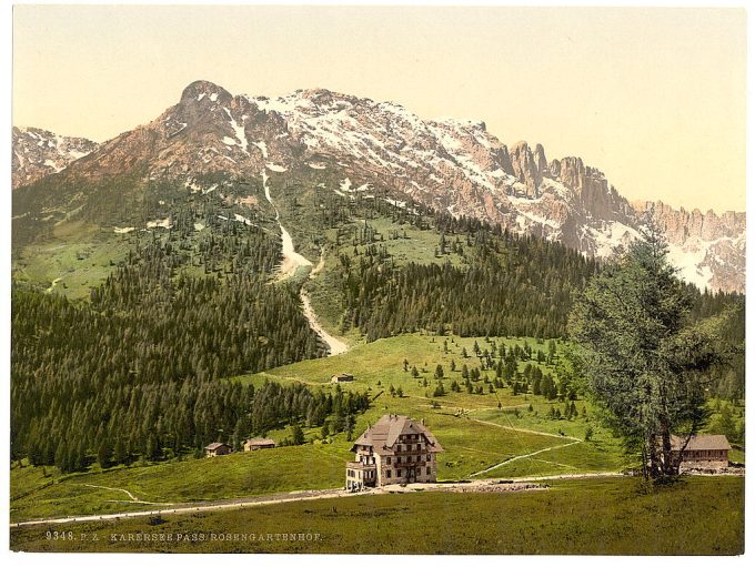 Karersee Pass and Rosengartenhof, Karersee, Tyrol, Austro-Hungary
