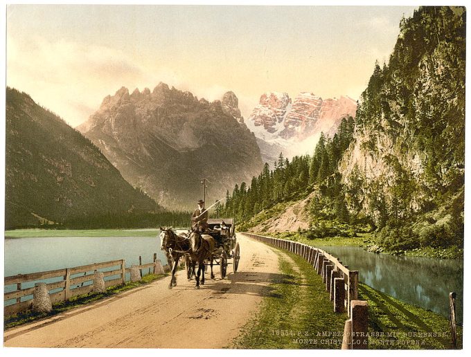 Monte Cristallo and Mont Popena, Ampezzostrasse with Durrensee, Tyrol, Austro-Hungary