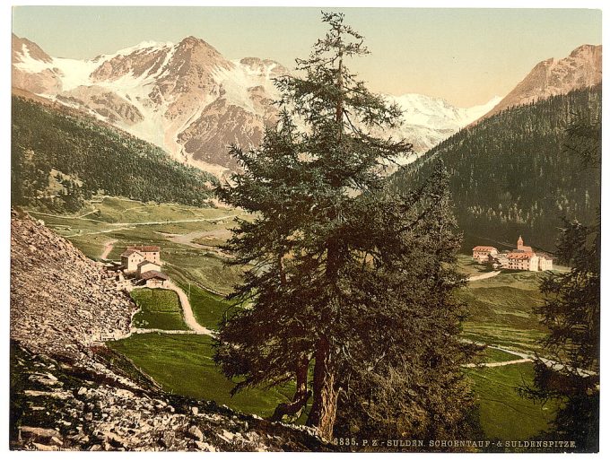 Sulden, the Schontauftspitze (i.e., Schontaufspitze) and Suldenspitze, Tyrol, Austro-Hungary