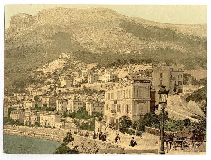 Waterfront resort area, view of hotels and promenade