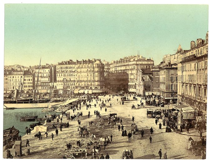 Waterfront scene with pedestrians