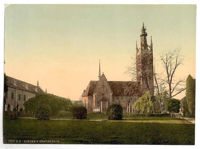 Church and Grey House, park of Worlitz, Anhalt, Germany