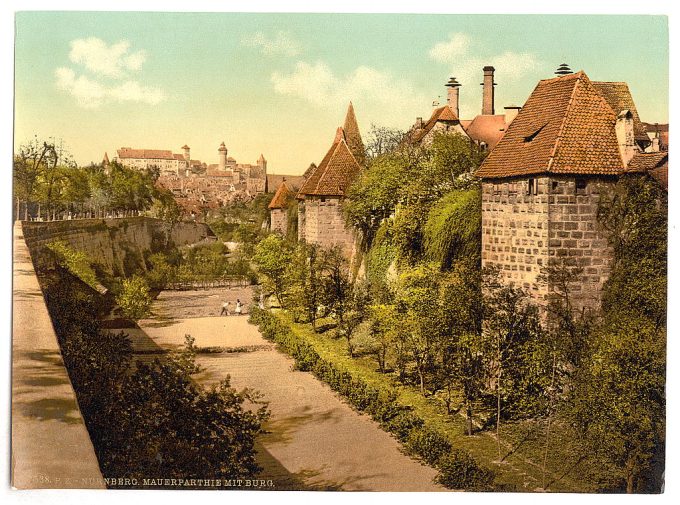 Part of wall with castle, Nuremberg, Bavaria, Germany