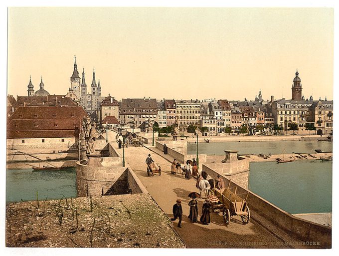 Old Rhine Bridge (i.e. Old Main Bridge) and town, Wurzburg, Bavaria, Germany
