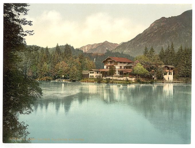 Badersee with hotel, Upper Bavaria, Germany