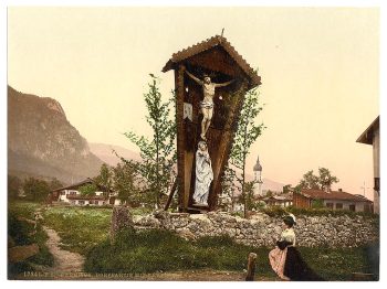 View showing crucifix, Garmisch, Upper Bavaria, Germany