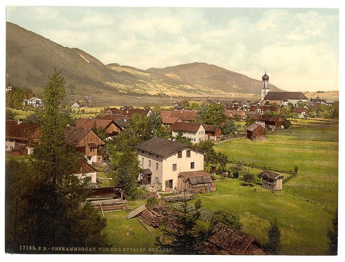 Oberammergau from Ettaler Street, Upper Bavaria, Germany