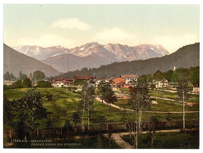 Looking towards the Zugspitze, Oberau, Upper Bavaria, Germany