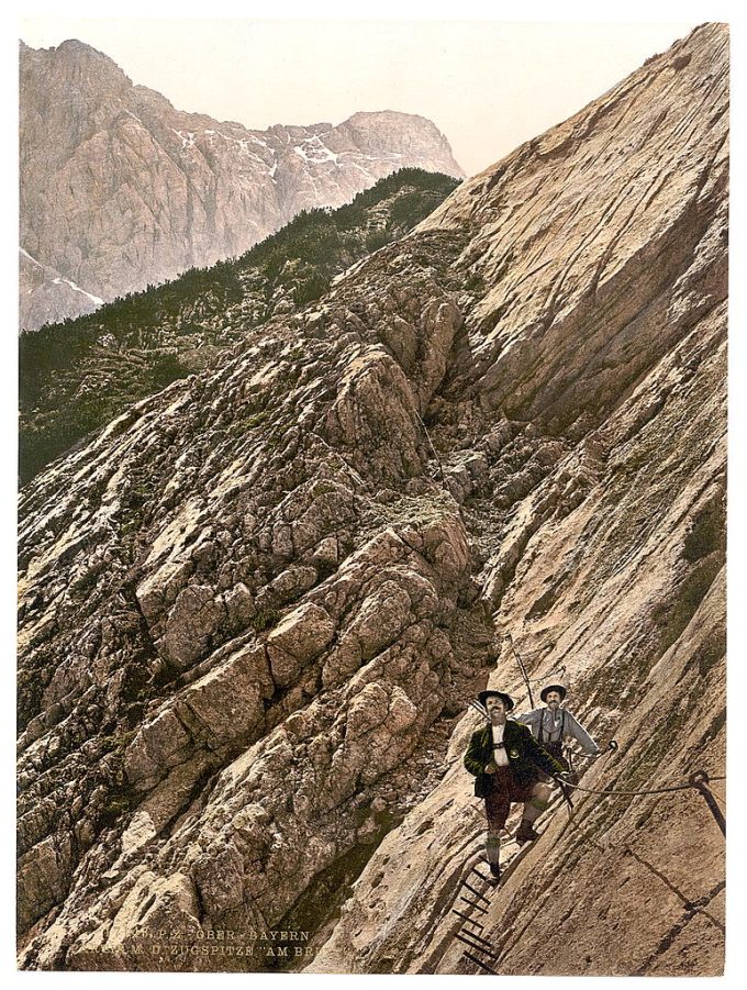 Zugspitze, view showing side path, Upper Bavaria, Germany