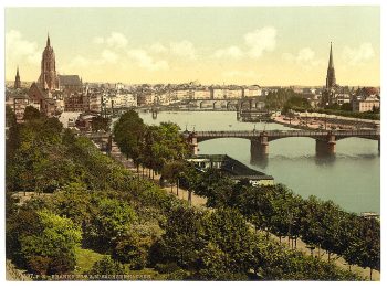 General view, the river and warehouses, Frankfort on Main (i.e. Frankfurt am Main), Germany