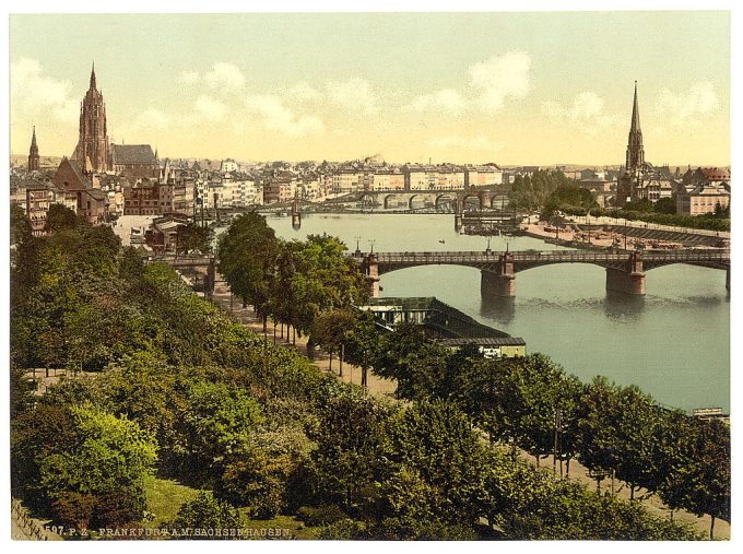 General view, the river and warehouses, Frankfort on Main (i.e. Frankfurt am Main), Germany
