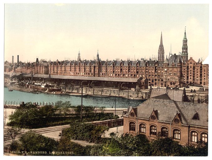 Warehouses at docks, Hamburg, Germany