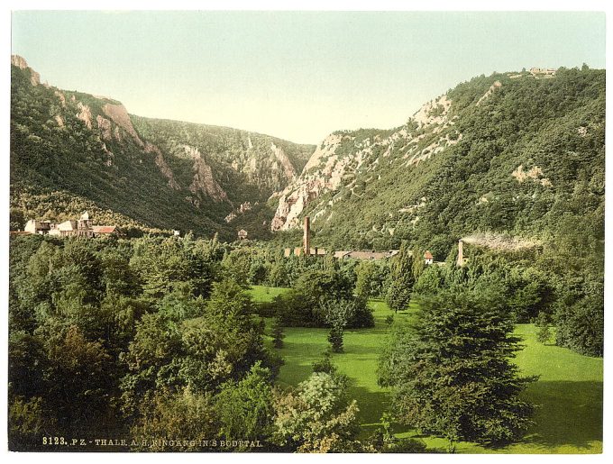 Thale at entrance to valley, Bodethal, Hartz, Germany