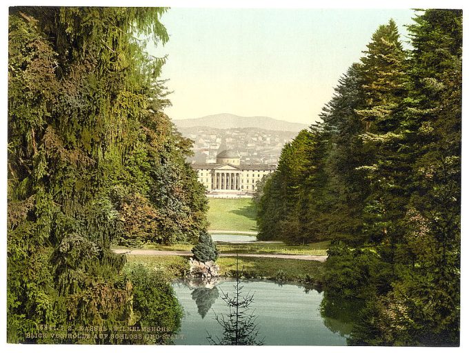 Glimpse of castle and city from Holle, Wilhelmshohe, Cassel (i.e., Kassel), Hesse-Nassau, Germany