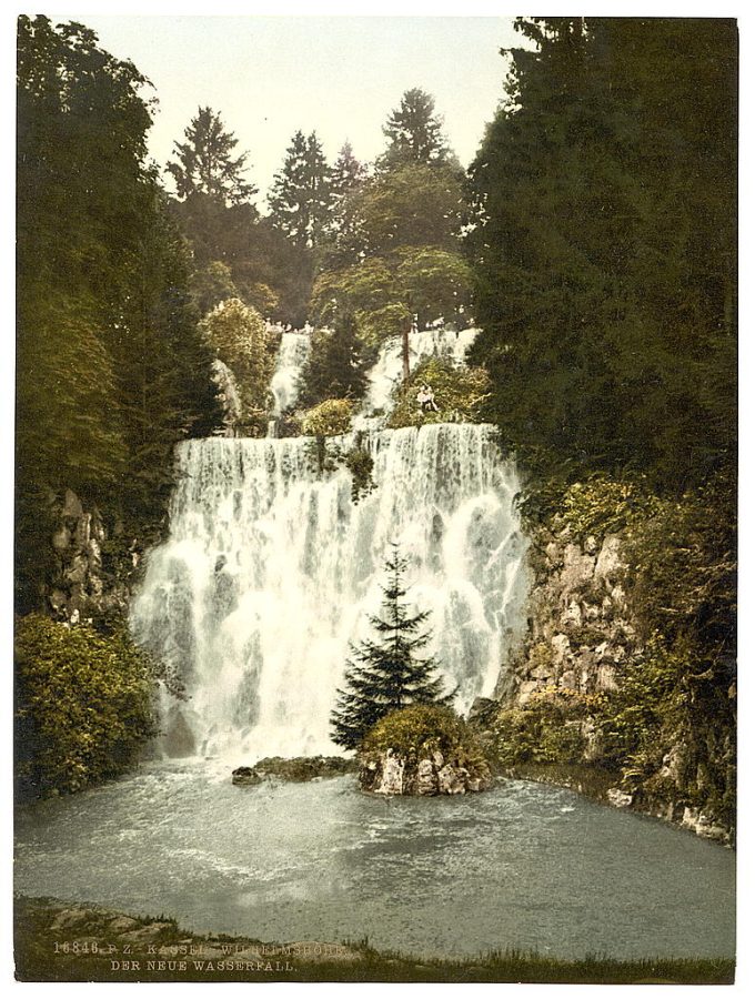 The New Waterfall, Wilhelmshohe, Cassel (i.e., Kassel), Hesse-Nassau, Germany