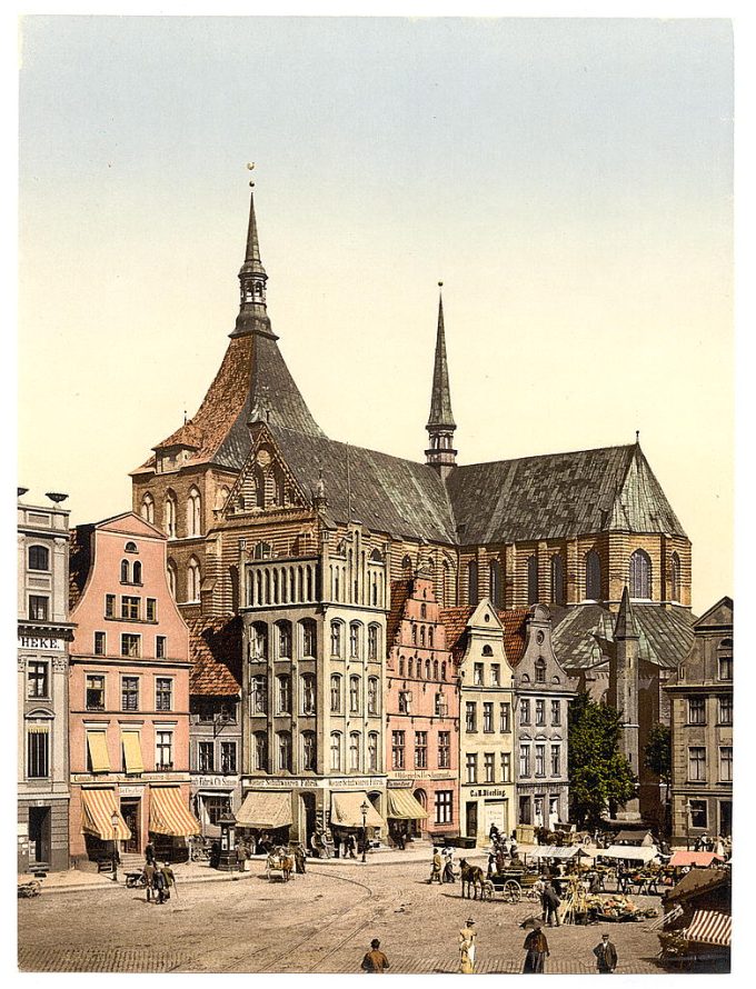 Market place and Marien Church, Rotstock, Mecklenburg-Schwerin, Germany