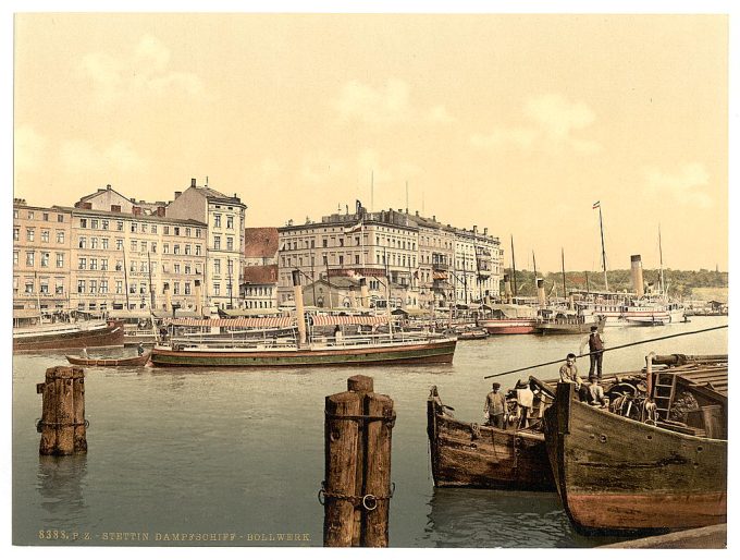 Steamship wharf, Stettin Harbor, Pommeraina, Germany (i.e., Szczecin, Poland)