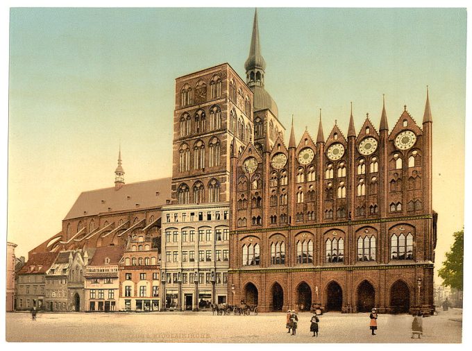 Town hall and St. Nicholas Church, Stralsund, Pommerainasic], Germany