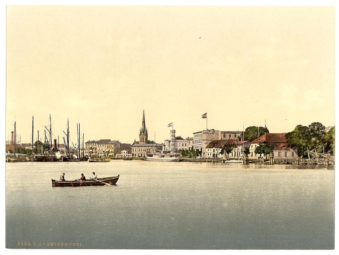 From new lighthouse, Swinemunde, Pommeraina, Germany (i.e., Swinoujscie, Poland)