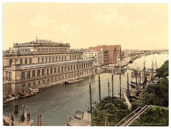 The bourse and harbor, Konigsberg, East Prussia, Germany (i.e., Kaliningrad, Kaliningradskaia oblast', Russia)