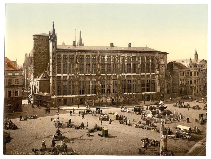 Hotel de Ville and market place, Aachen, the Rhine, Germany