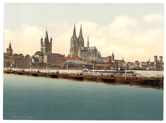 Pontoon bridge from Deutz, Cologne, the Rhine, Germany