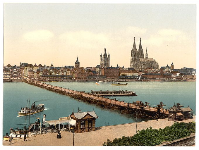 Pontoon bridge from Deutz, Cologne, the Rhine, Germany