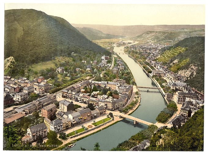 Panorama, Ems (i.e., Bad Ems), the Rhine, Germany