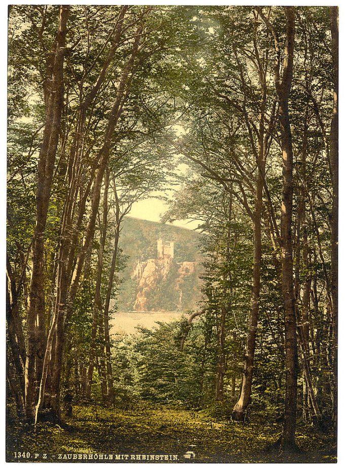 The Zauberhole (Enchanted Grotto) and Rheinstein, Niederwald Monument, the Rhine, Germany