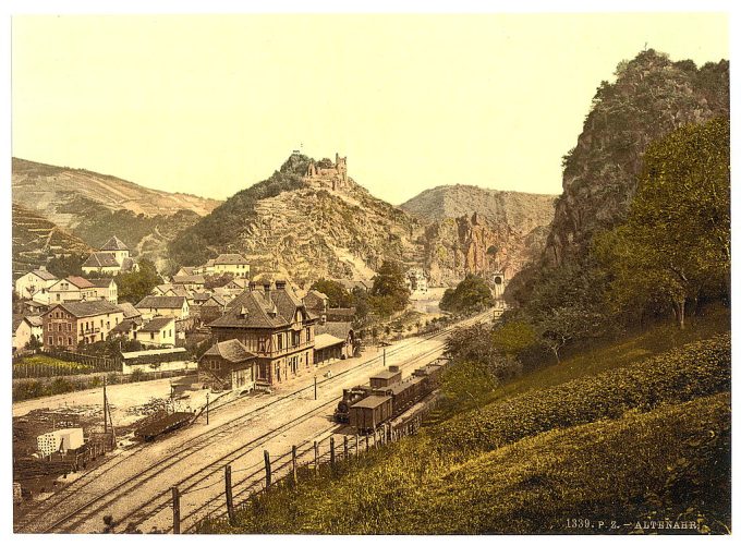 Railway station and Burg Are, Altenahr, the Rhine, Germany