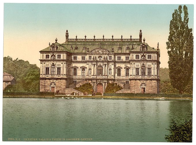 The palace and the pond in the Grand Garden, Altstadt, Dresden, Saxony, Germany