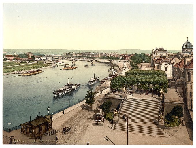 View of the Elbe and Bruhlsche Terrace, Altstadt, Dresden, Saxony, Germany