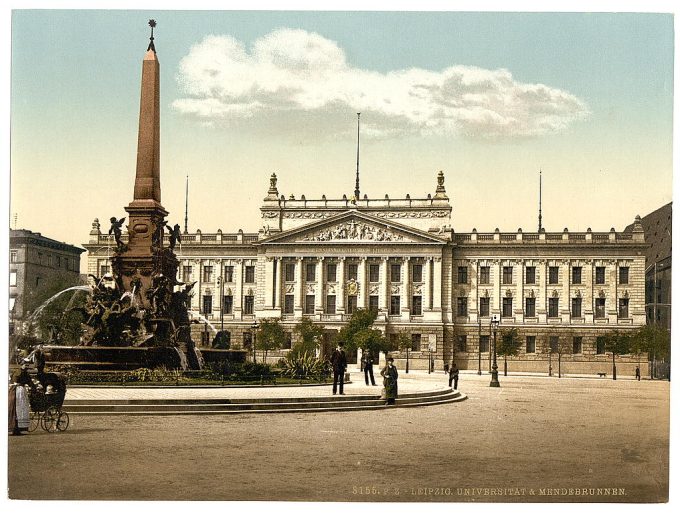 University and Mendebrunnen, Leipsig (i.e., Leipzig), Saxony, Germany